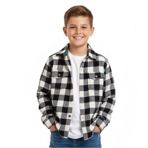 Tommy Bahama White Navy Blue Plaid Button-Up Jacket Shacket Boy 11-12 Years Cozy